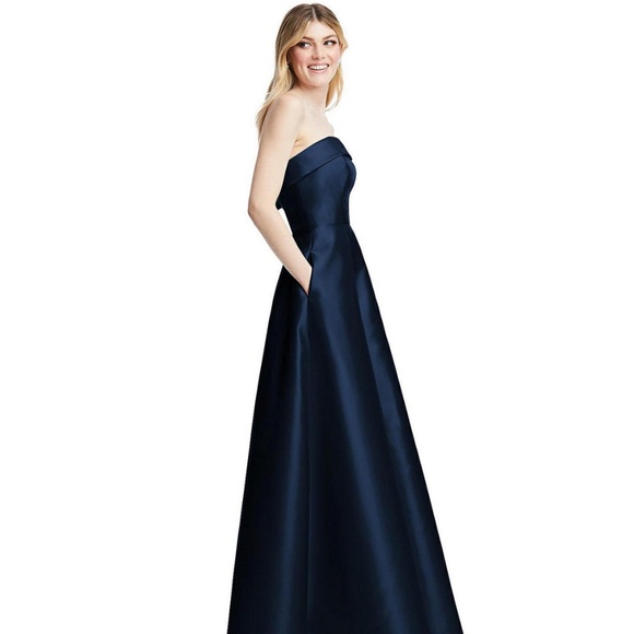 Alfred Sung Maxi Satin gown navy size 8/10 excellent condition - Picture 1 of 10